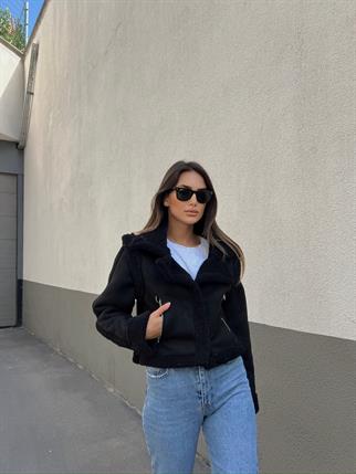 Vance İçi Kürk Detay Crop Kaban 10027 SİYAH