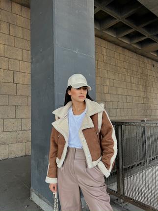 Vance İçi Kürk Detay Crop Kaban 10027 KAHVERENGİ