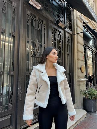 Vance İçi Kürk Detay Crop Kaban 10027 TAŞ RENGİ