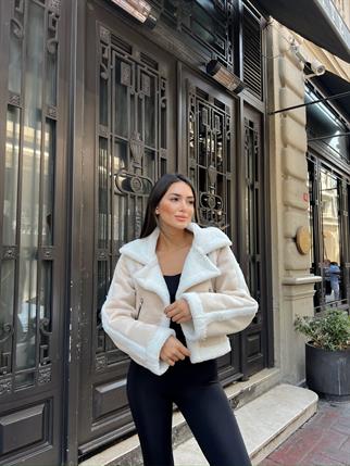 Vance İçi Kürk Detay Crop Kaban 10027 TAŞ RENGİ