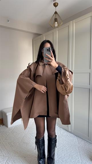 Veronica Düğmeli Panço Trençkot 2634 CAMEL