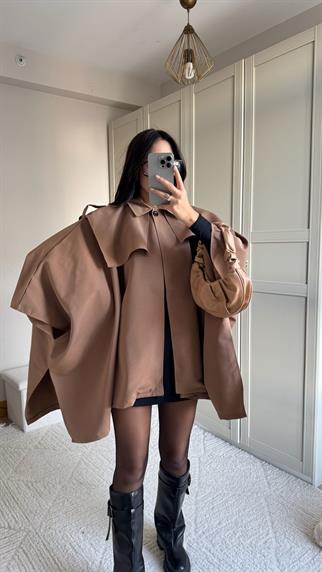 Veronica Düğmeli Panço Trençkot 2634 CAMEL