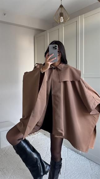 Veronica Düğmeli Panço Trençkot 2634 CAMEL