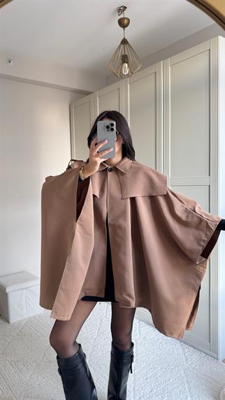 Veronica Düğmeli Panço Trençkot 2634 CAMEL