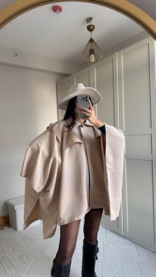 Veronica Düğmeli Panço Trençkot 2634 BEJ