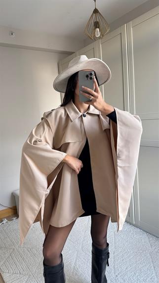 Veronica Düğmeli Panço Trençkot 2634 BEJ