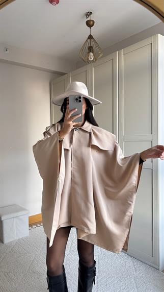 Veronica Düğmeli Panço Trençkot 2634 BEJ