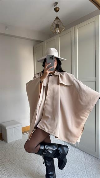 Veronica Düğmeli Panço Trençkot 2634 BEJ