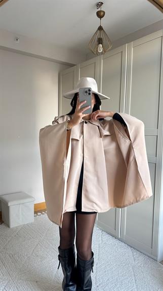 Veronica Düğmeli Panço Trençkot 2634 BEJ