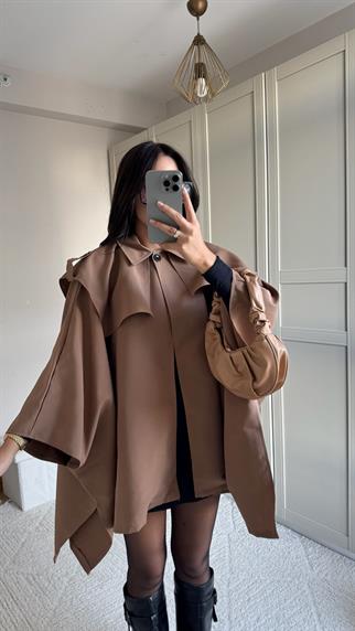 Veronica Düğmeli Panço Trençkot 2634 CAMEL