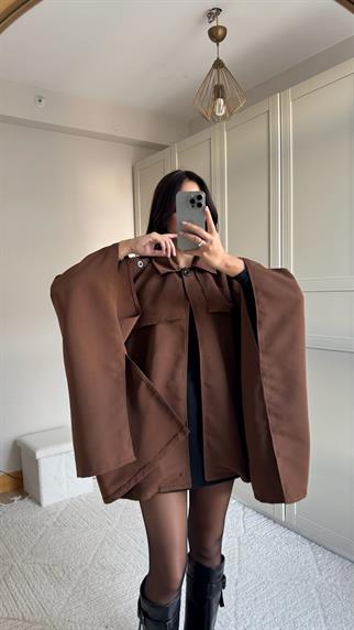 Veronica Düğmeli Panço Trençkot 2634 KAHVERENGİ