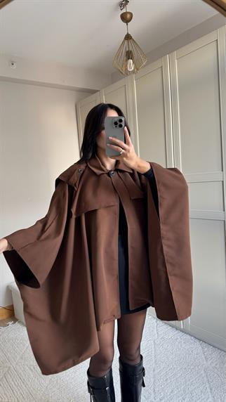 Veronica Düğmeli Panço Trençkot 2634 KAHVERENGİ