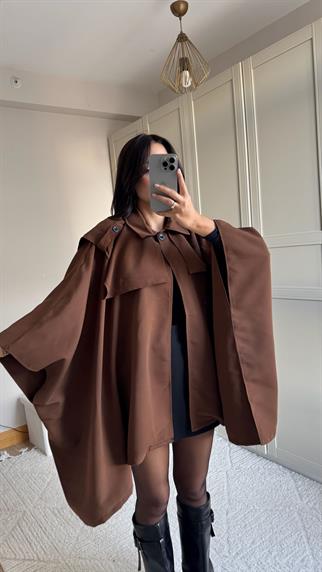 Veronica Düğmeli Panço Trençkot 2634 KAHVERENGİ