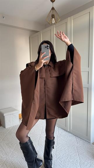 Veronica Düğmeli Panço Trençkot 2634 KAHVERENGİ