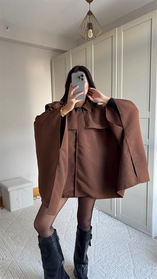 Veronica Düğmeli Panço Trençkot 2634 KAHVERENGİ