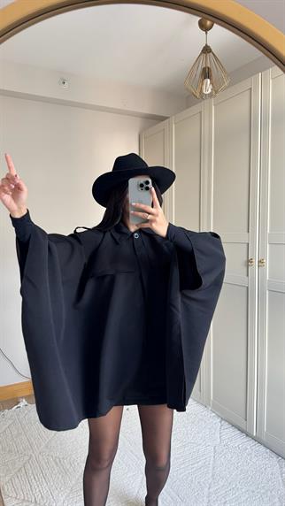 Veronica Düğmeli Panço Trençkot 2634 SİYAH