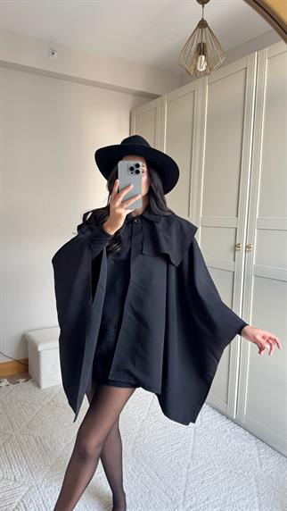 Veronica Düğmeli Panço Trençkot 2634 SİYAH