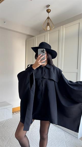 Veronica Düğmeli Panço Trençkot 2634 SİYAH