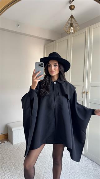 Veronica Düğmeli Panço Trençkot 2634 SİYAH