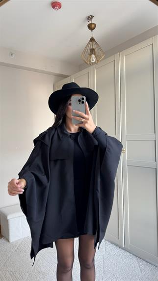 Veronica Düğmeli Panço Trençkot 2634 SİYAH