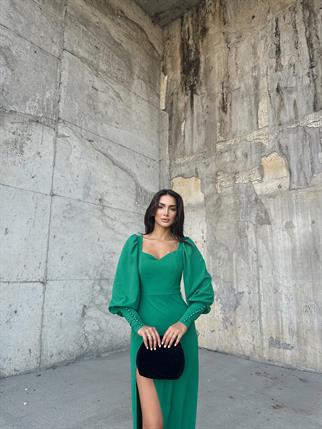 Versa Düğme Kol Yırtmaçlı Abiye 581913 ZÜMRÜT