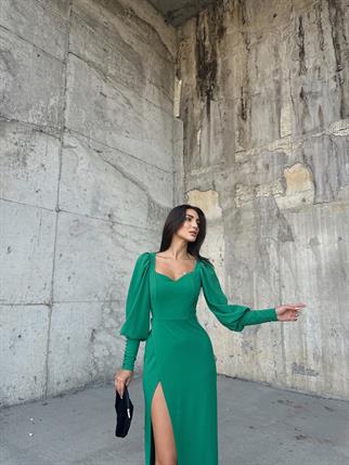 Versa Düğme Kol Yırtmaçlı Abiye 581913 ZÜMRÜT