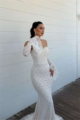 Violetta Güpür Balık Tasarım Abiye 84629 KREM