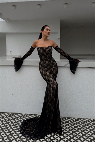 Violetta Güpür Balık Tasarım Abiye 84629 SİYAH