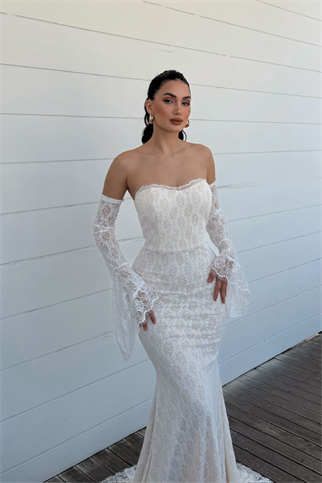 Violetta Güpür Balık Tasarım Abiye 84629 KREM
