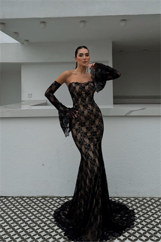 Violetta Güpür Balık Tasarım Abiye 84629 SİYAH