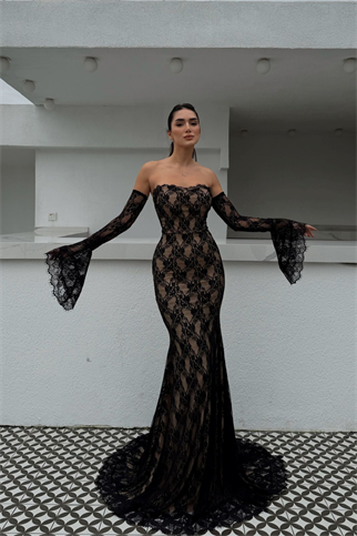 Violetta Güpür Balık Tasarım Abiye 84629 SİYAH