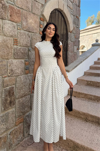 Yıldız Puantiye Detay Midi Elbise 221830