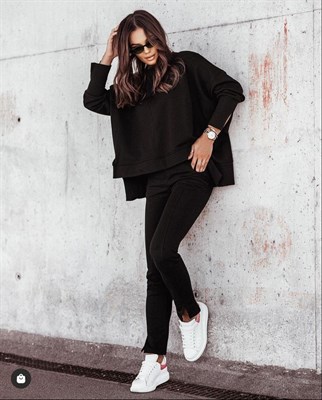 Yırtmaç Detaylı Şardonlu Sweat Pantolon Takım 36524 SİYAH XX g7