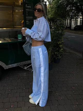 Yonca Çizgi Detaylı Salaş Pantolon 5243 MAVİ