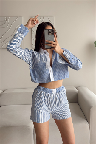 Zara Model Çizgili Takım MAVİ