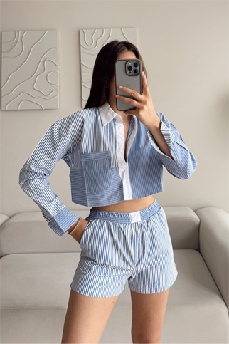 Zara Model Çizgili Takım MAVİ