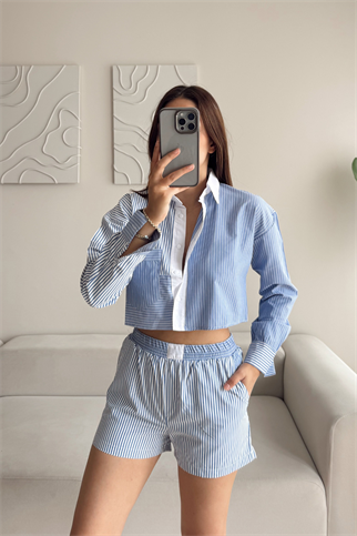 Zara Model Çizgili Takım MAVİ