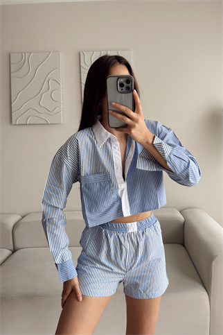 Zara Model Çizgili Takım MAVİ