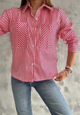 Zara Poplin Çizgili Gömlek 8030 KIRMIZI