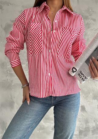 Zara Poplin Çizgili Gömlek 8030 KIRMIZI