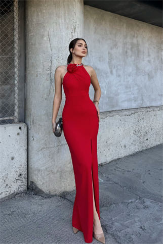 Zerda Gül Detay Tasarım Abiye 583176 KIRMIZI