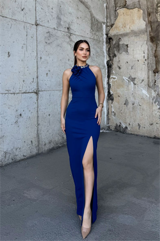 Zerda Gül Detay Tasarım Abiye 583176 SAKS MAVİSİ