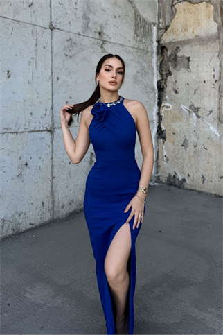 Zerda Gül Detay Tasarım Abiye 583176 SAKS MAVİSİ