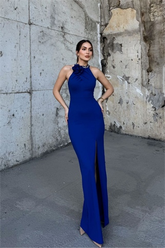 Zerda Gül Detay Tasarım Abiye 583176 SAKS MAVİSİ