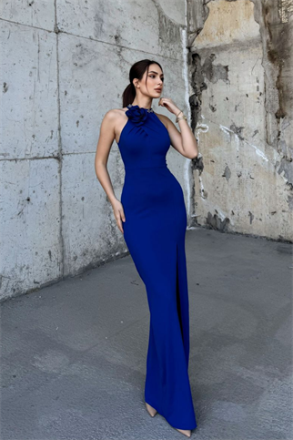 Zerda Gül Detay Tasarım Abiye 583176 SAKS MAVİSİ