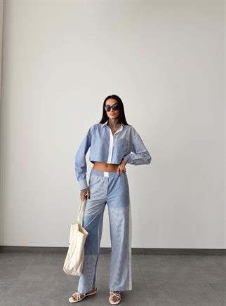 Zeren Çizgi Detaylı Crop Gömlek 5244 MAVİ