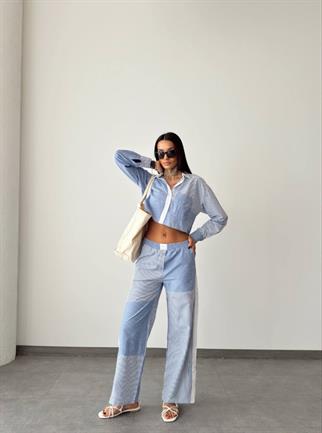 Zeren Çizgi Detaylı Crop Gömlek 5244 MAVİ