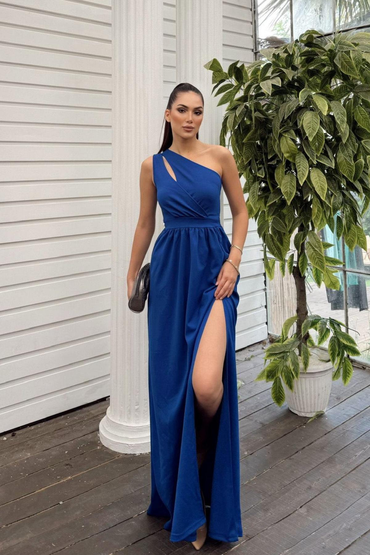 Avril Tek Omuz Yırtmaçlı Abiye 582160 SAKS MAVİSİ