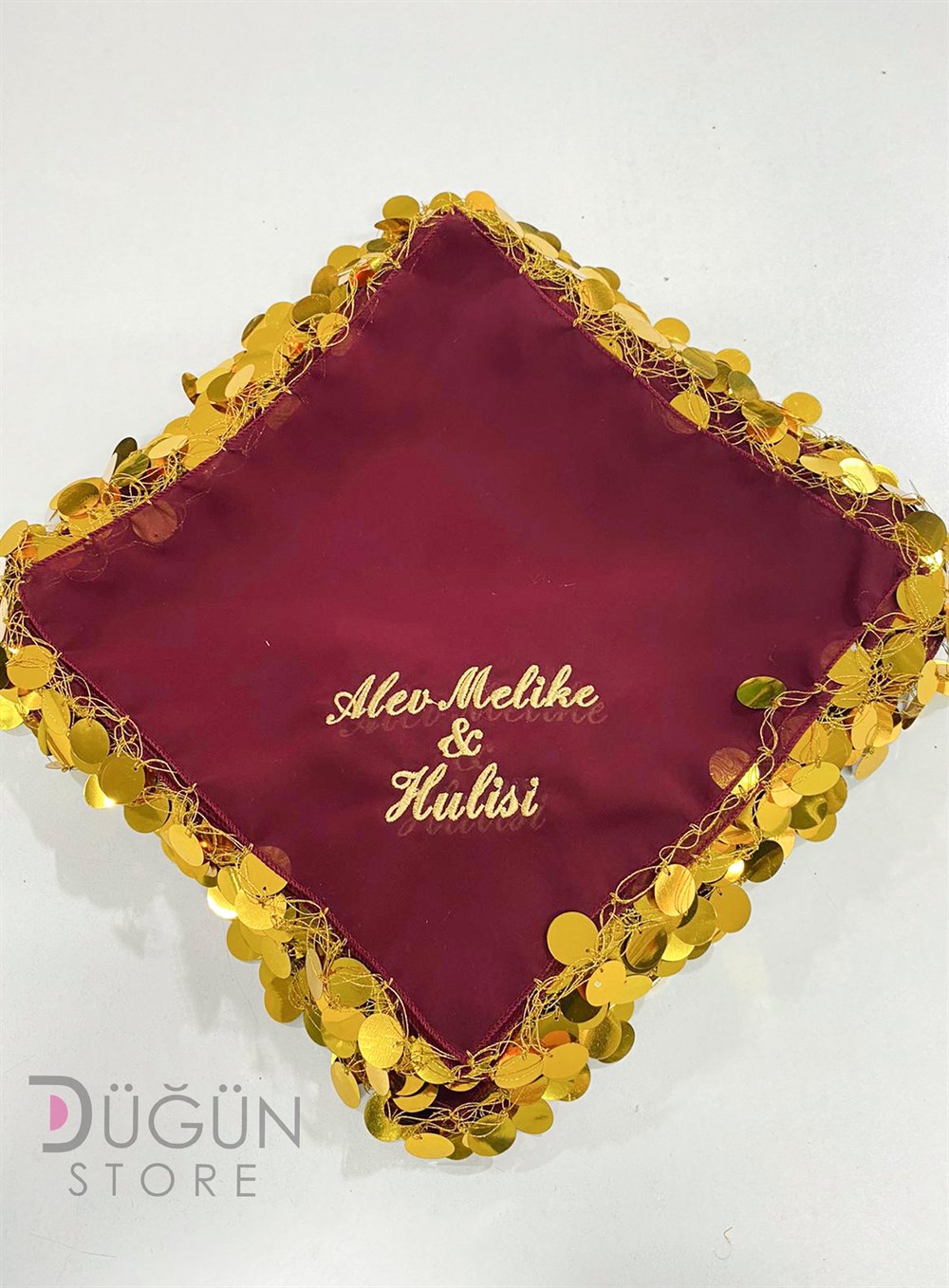 Bordo Renk Gold Pullu Halay Mendili