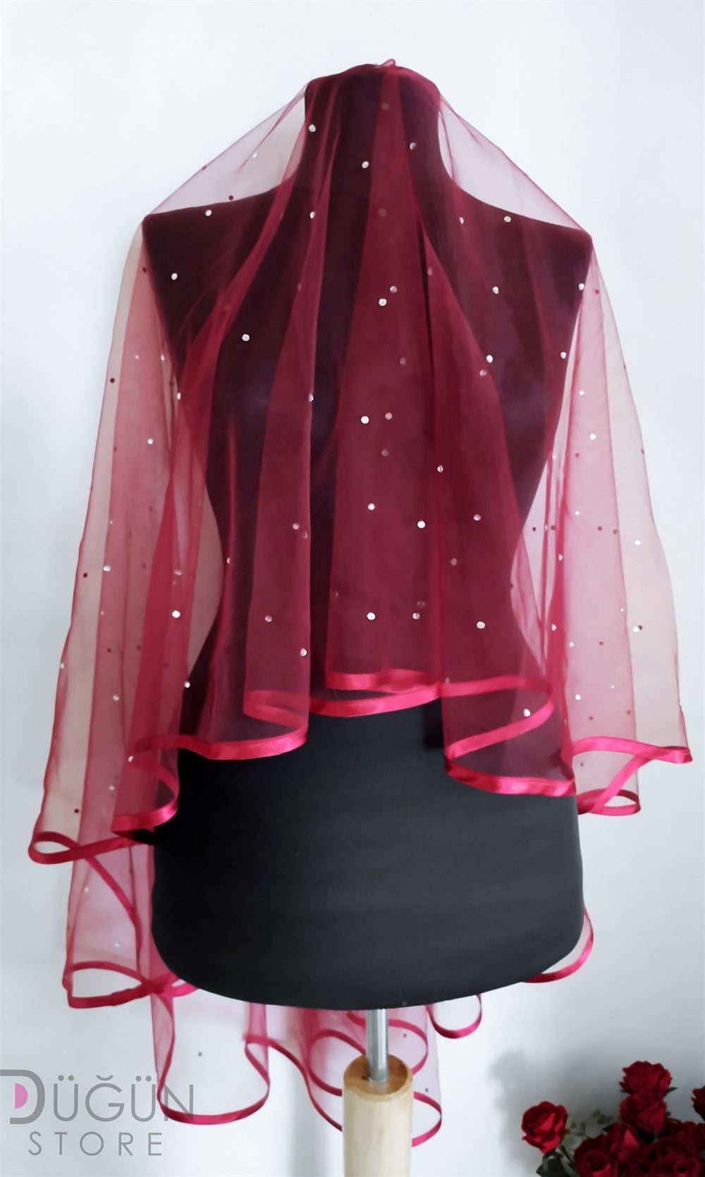 Bordo Taşlı Duvak 